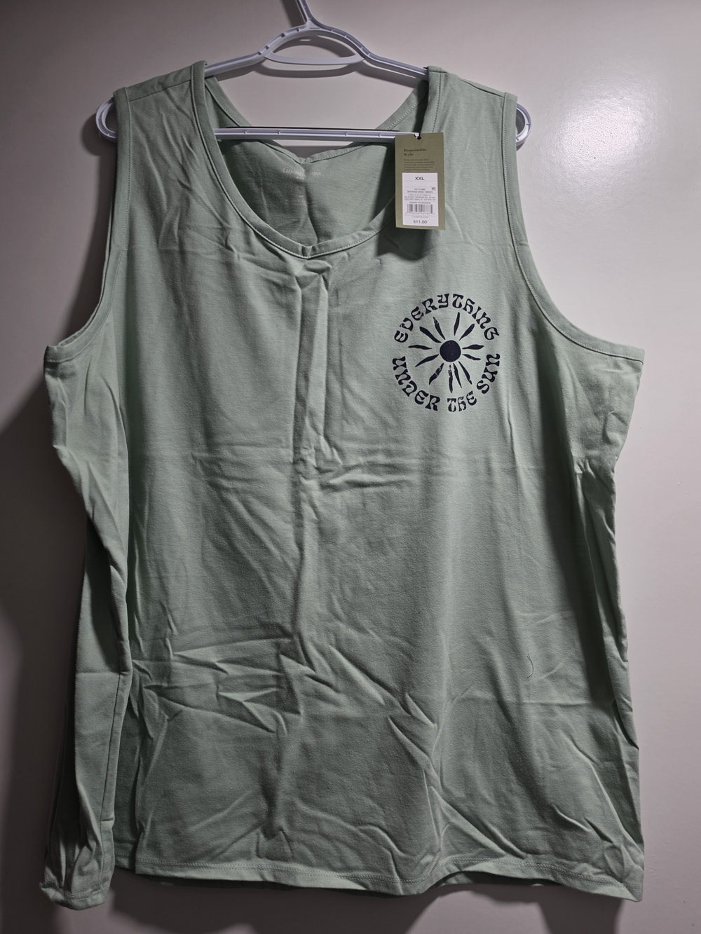 Goodfellow & Co Light Green Graphic Tank Top with Sun Emblem